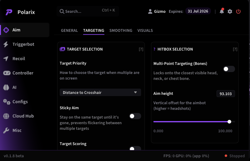 Polarix UI Customisation Menu Mockup